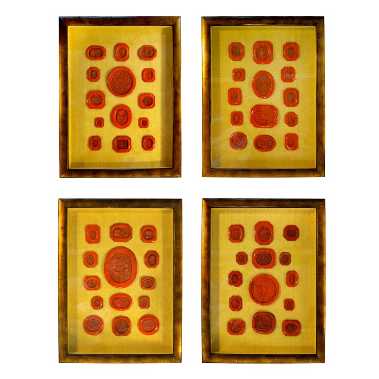 Italian Neoclassical Red Wax Intaglios- Set Of Four Framed