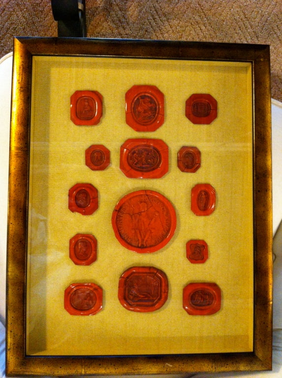 Italian Neoclassical Red Wax Intaglios- Set Of Four Framed In Excellent Condition In Stamford, CT