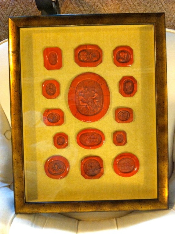 Italian Neoclassical Red Wax Intaglios- Set Of Four Framed 1