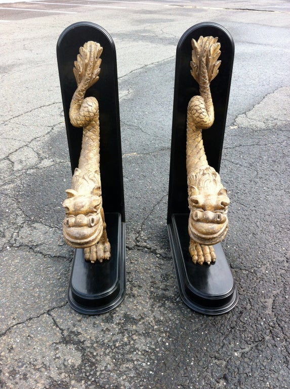 Wood Pair Italian Carved Giltwood Grotto Sea Creatures For Sale
