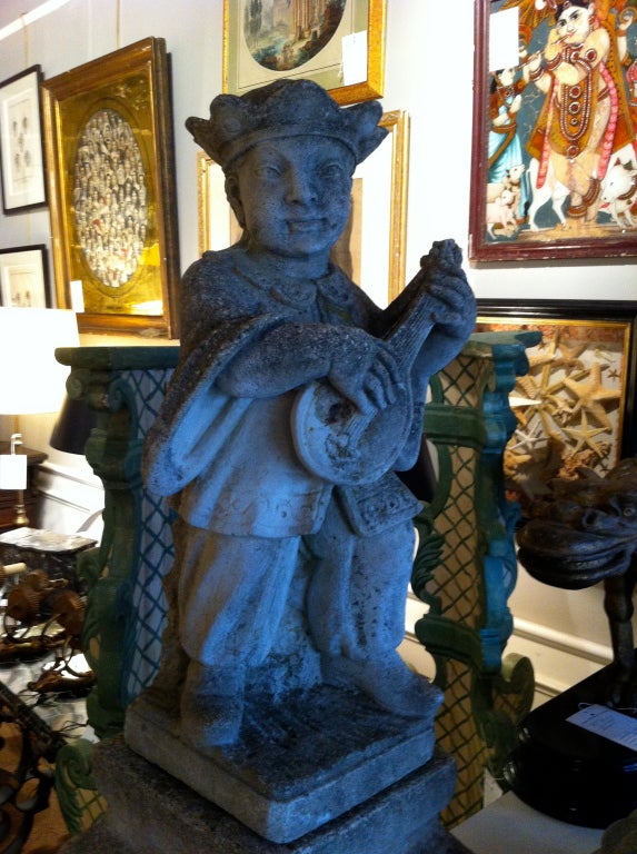 Pair French Chinoiserie Cast Stone Musicians In Excellent Condition In Stamford, CT
