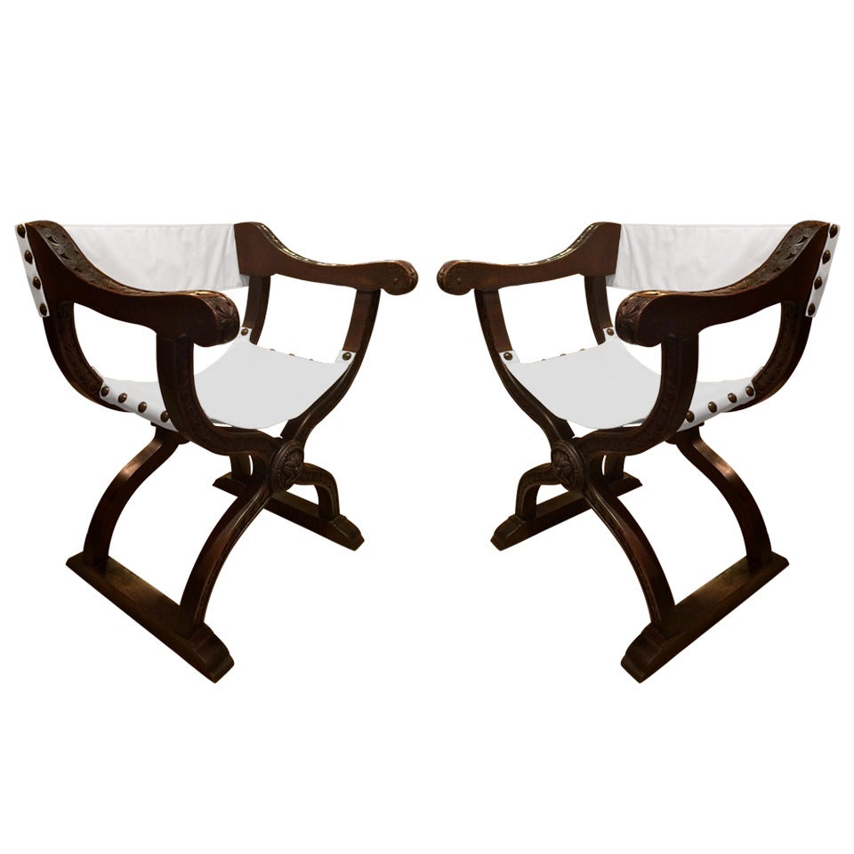 Pair of Italian Renaissance Walnut Dante Chairs at 1stDibs | dante ...