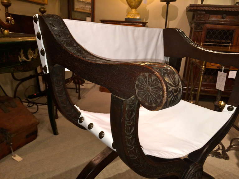 Renaissance Revival Pair of Italian Renaissance Walnut Dante Chairs