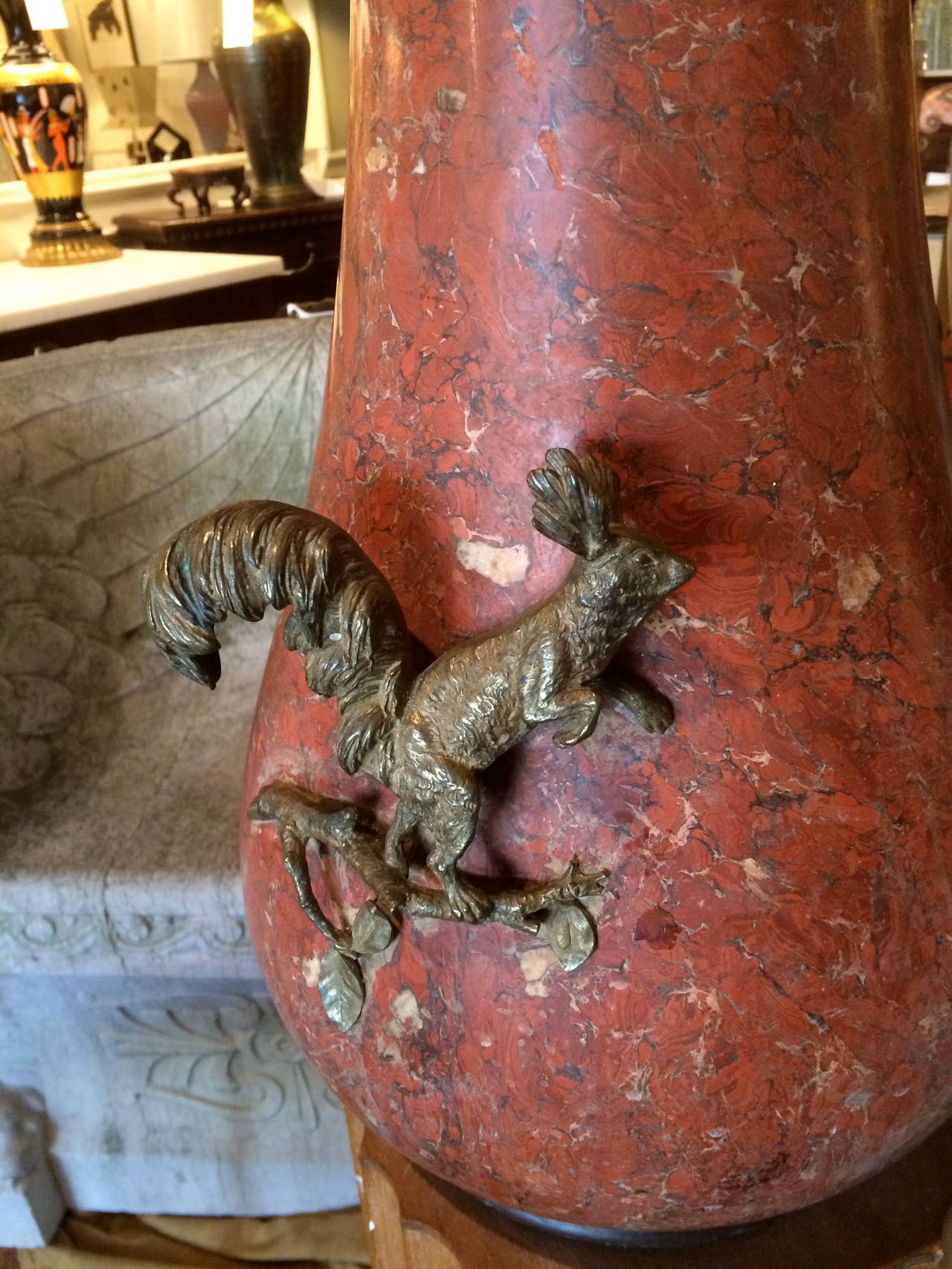 Austrian Large Scale Red Marble Vase with Bronze Mounts In Good Condition In Stamford, CT