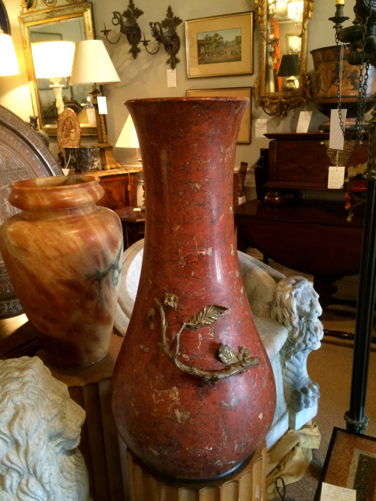Vienna Secession Austrian Large Scale Red Marble Vase with Bronze Mounts