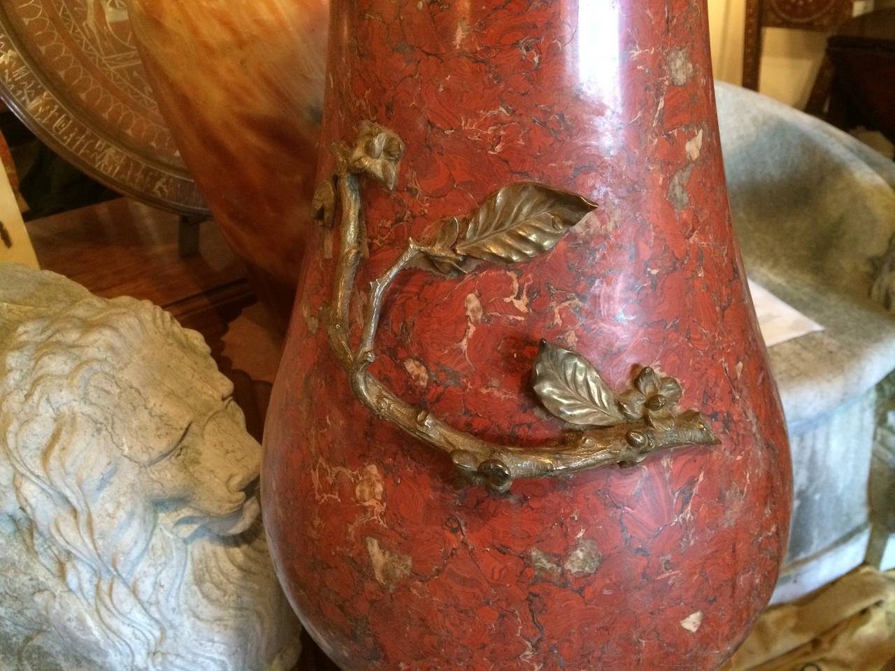 19th Century Austrian Large Scale Red Marble Vase with Bronze Mounts
