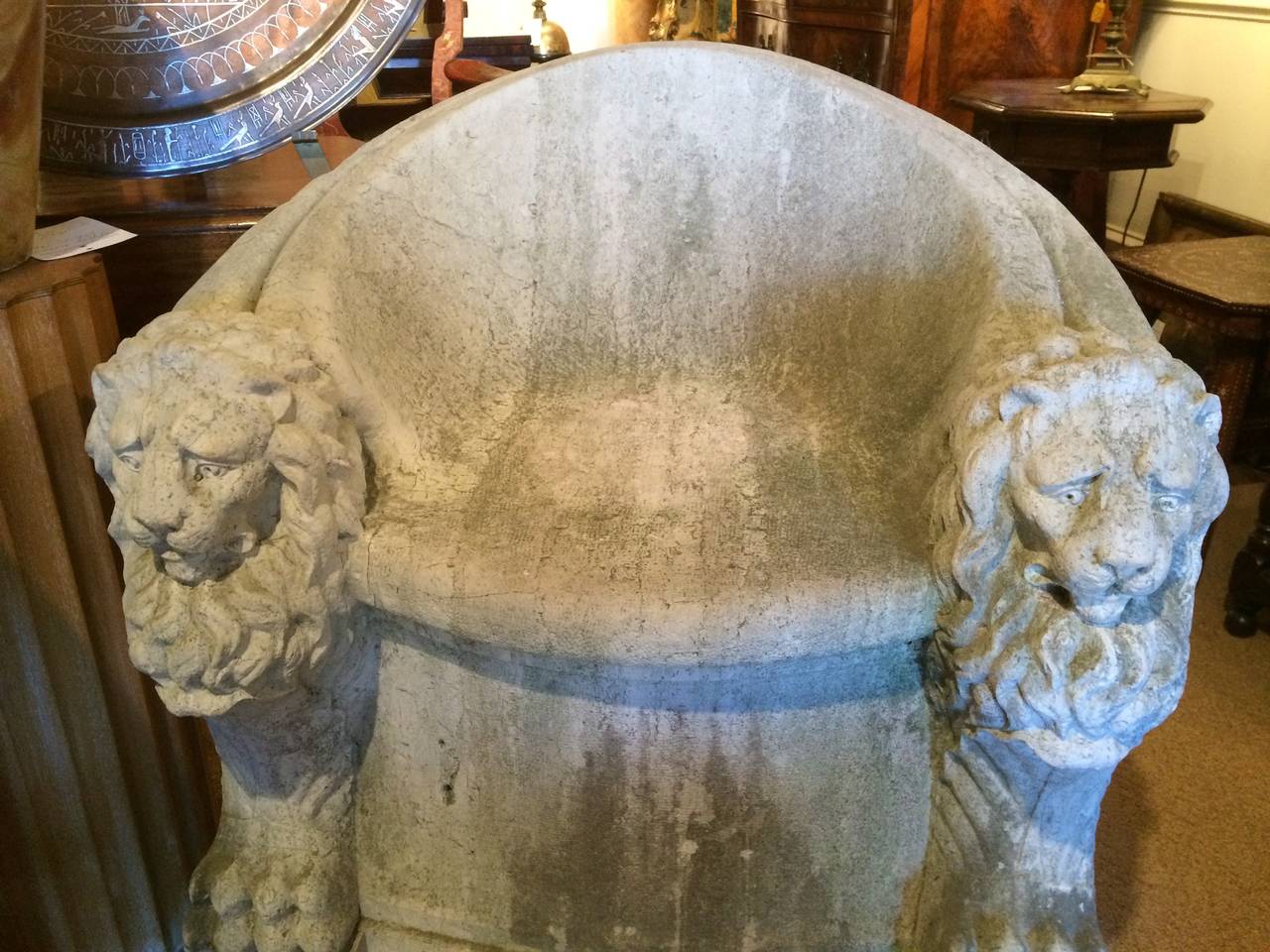 Neoclassical Roman Carved Stone Throne Chair