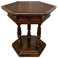 Antique Italian Baroque Walnut Hexagonal Side Table