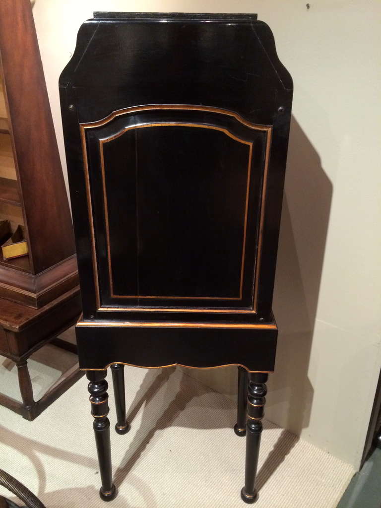 French Black Lacquer and Gilt Chest on Stand with Leather Drawers 2