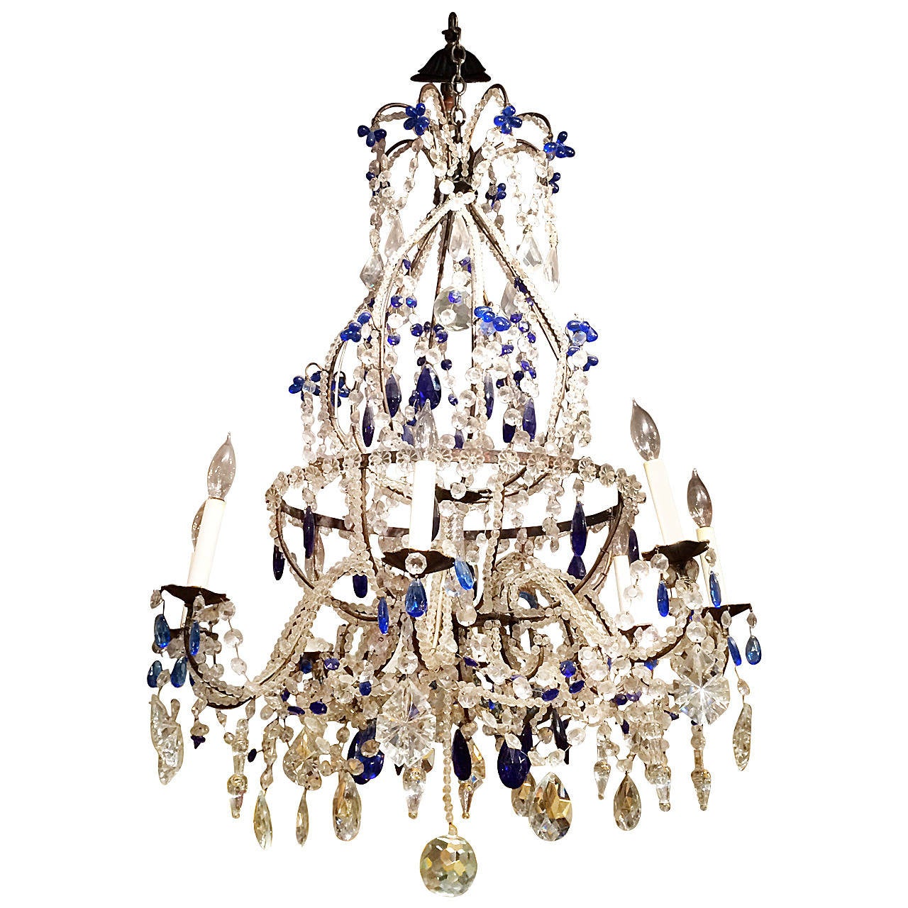 Venetian Murano Crystal And Cobalt Blue Chandelier For At 1stdibs Venetian Murano Crystal And Cobalt Blue Chandelier For