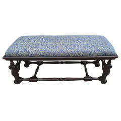 English William and Mary Walnut Bench with Fortuny Fabric 12