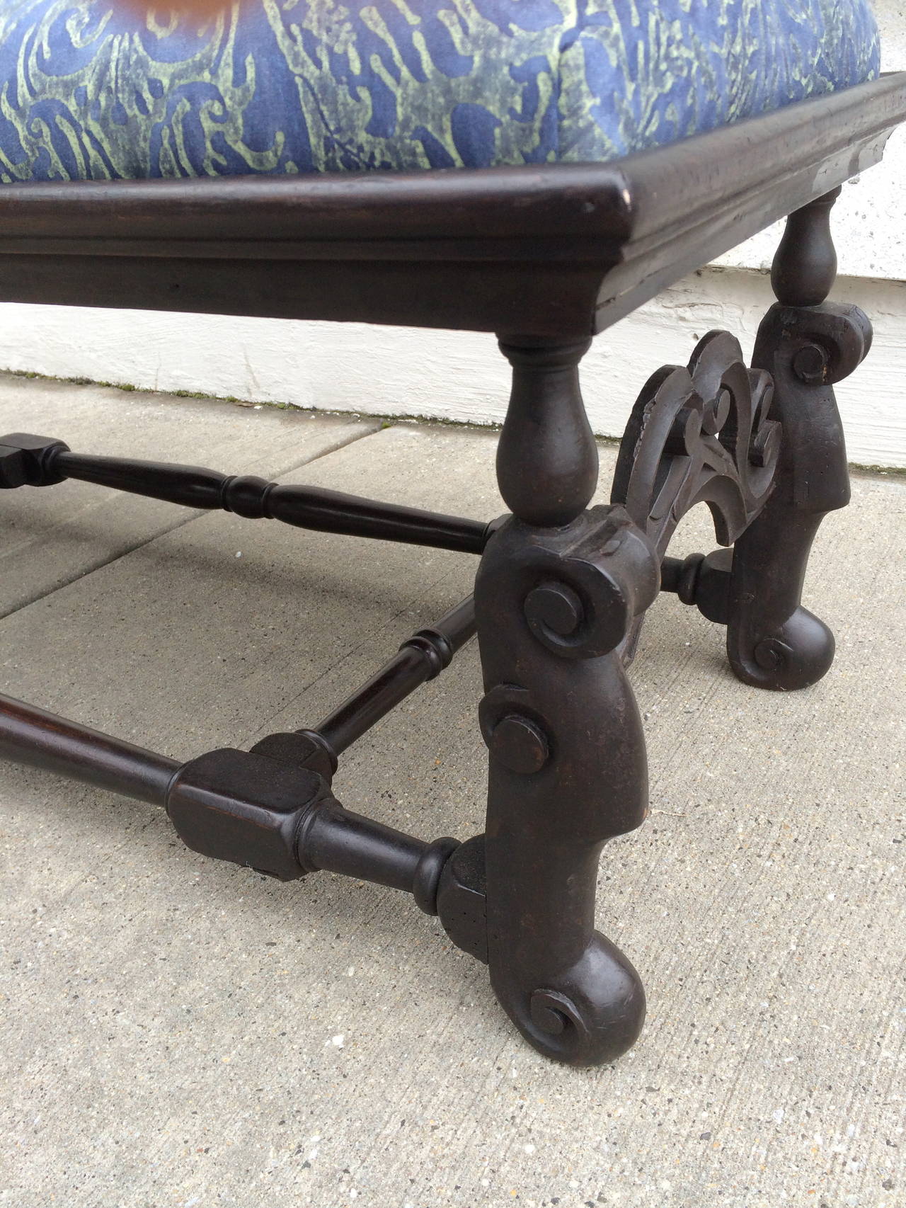 19th Century English William and Mary  Style Walnut Bench  1