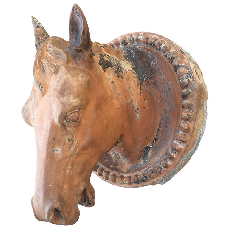 19th Century French Terracotta Horse Head Sculpture