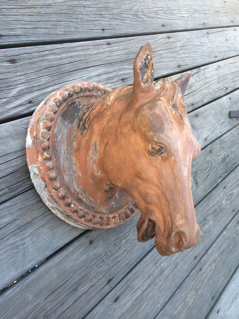 Rustic 19th Century French Terracotta Horse Head Sculpture