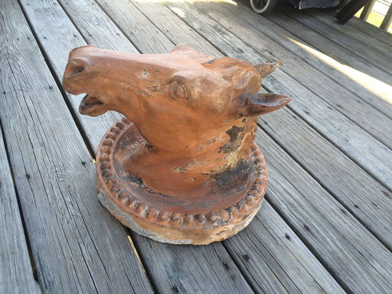 19th Century French Terracotta Horse Head Sculpture In Excellent Condition In Stamford, CT
