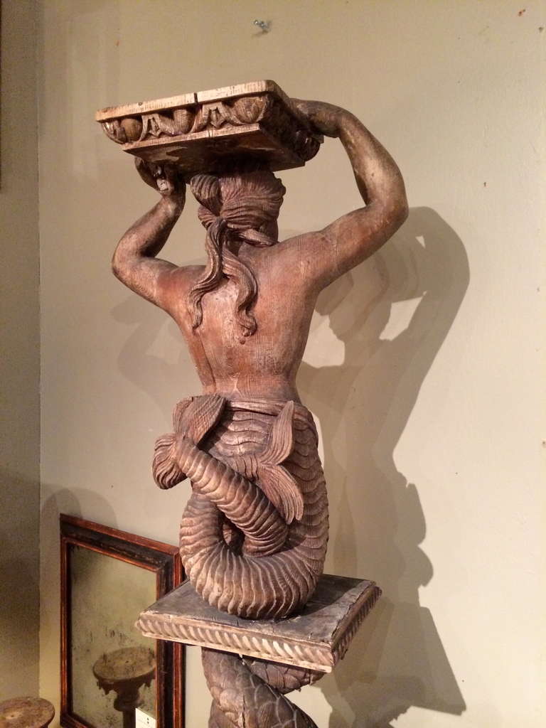 18th Century and Earlier Pair Mermaid Pedestals 18th c. Italian