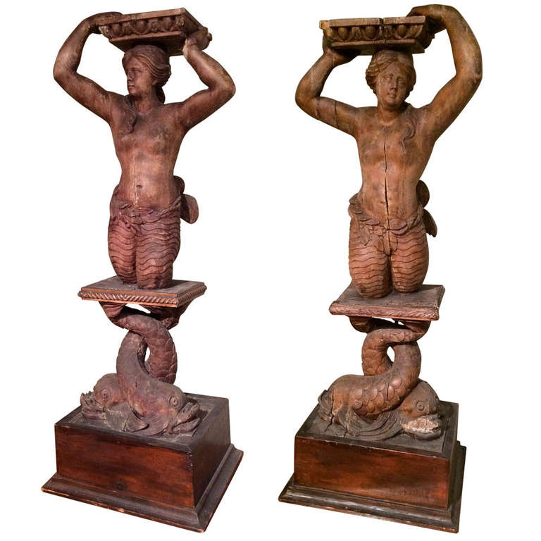 Pair Mermaid Pedestals 18th c. Italian