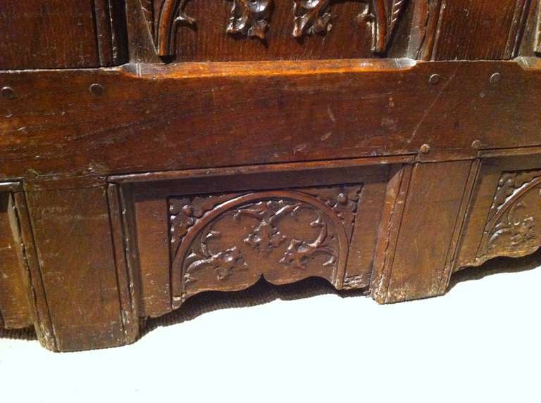 German Carved Oak Gothic Chest, Large Scale