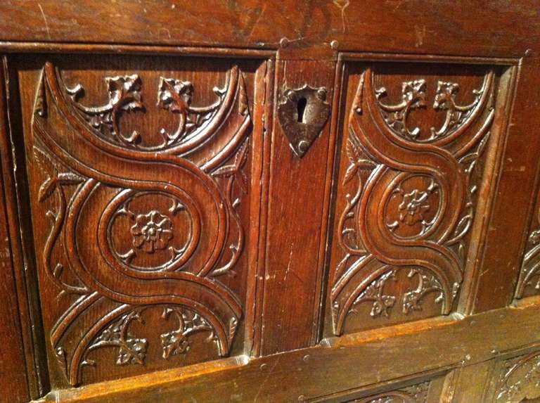 18th Century and Earlier Carved Oak Gothic Chest, Large Scale