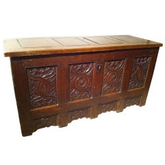 Carved Oak Gothic Chest, Large Scale