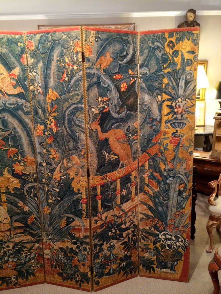 Rococo Style Six-Panel Hand-Painted Screen In Excellent Condition In Stamford, CT