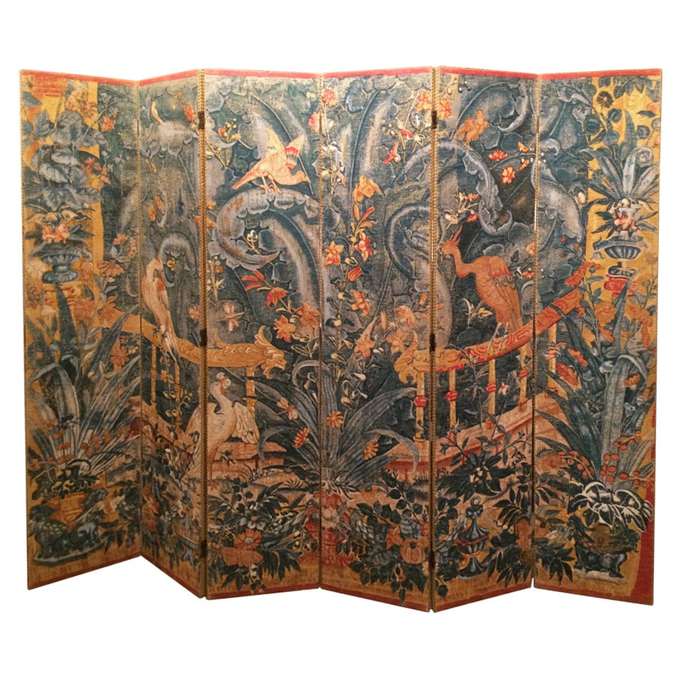 Rococo Style Six-Panel Hand-Painted Screen