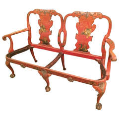 Antique Chippendale Style Red Japanned Chairback Settee