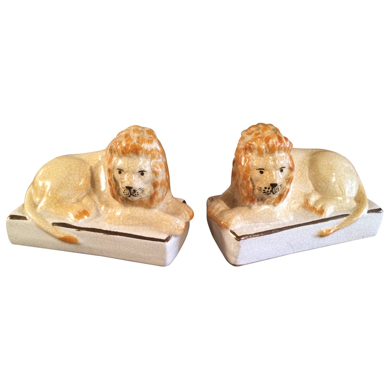 Pair of Faience Lions
