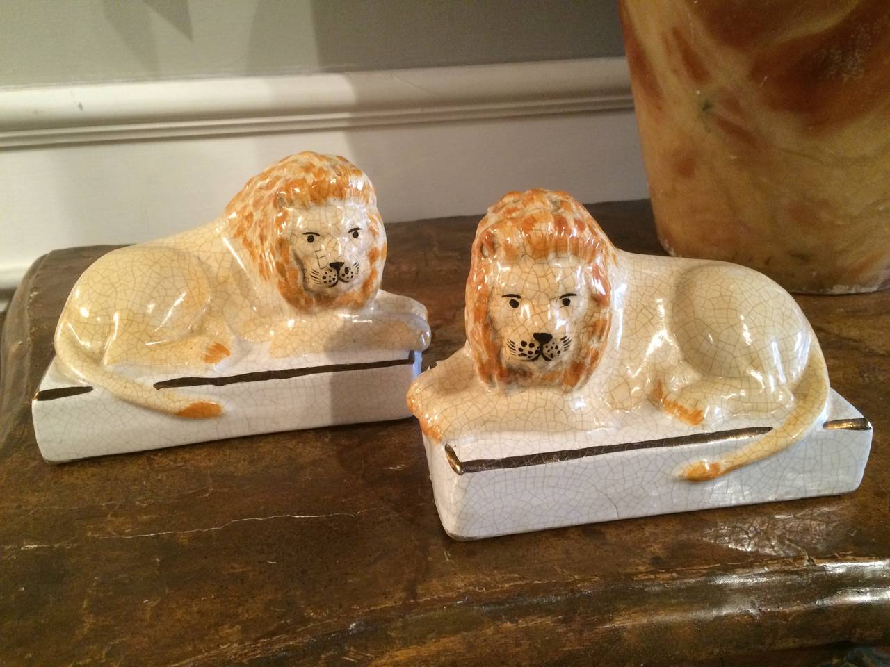 Pair of Faience Lions 2