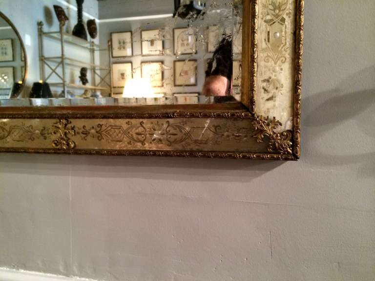 19th Century Swedish Neoclassical Ormolu and Etched Glass Mirror
