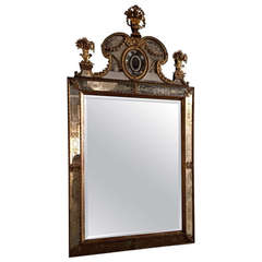 Antique Swedish Neoclassical Ormolu and Etched Glass Mirror