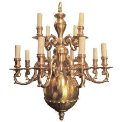 Dutch Baroque Style Brass Twelve-Arm Chandelier