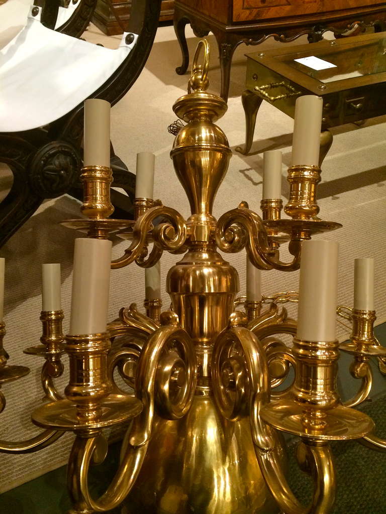 Dutch Baroque Style Brass Twelve-Arm Chandelier 1