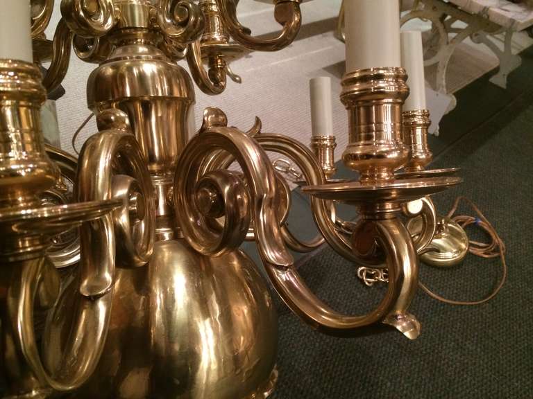 Dutch Baroque Style Brass Twelve-Arm Chandelier 2