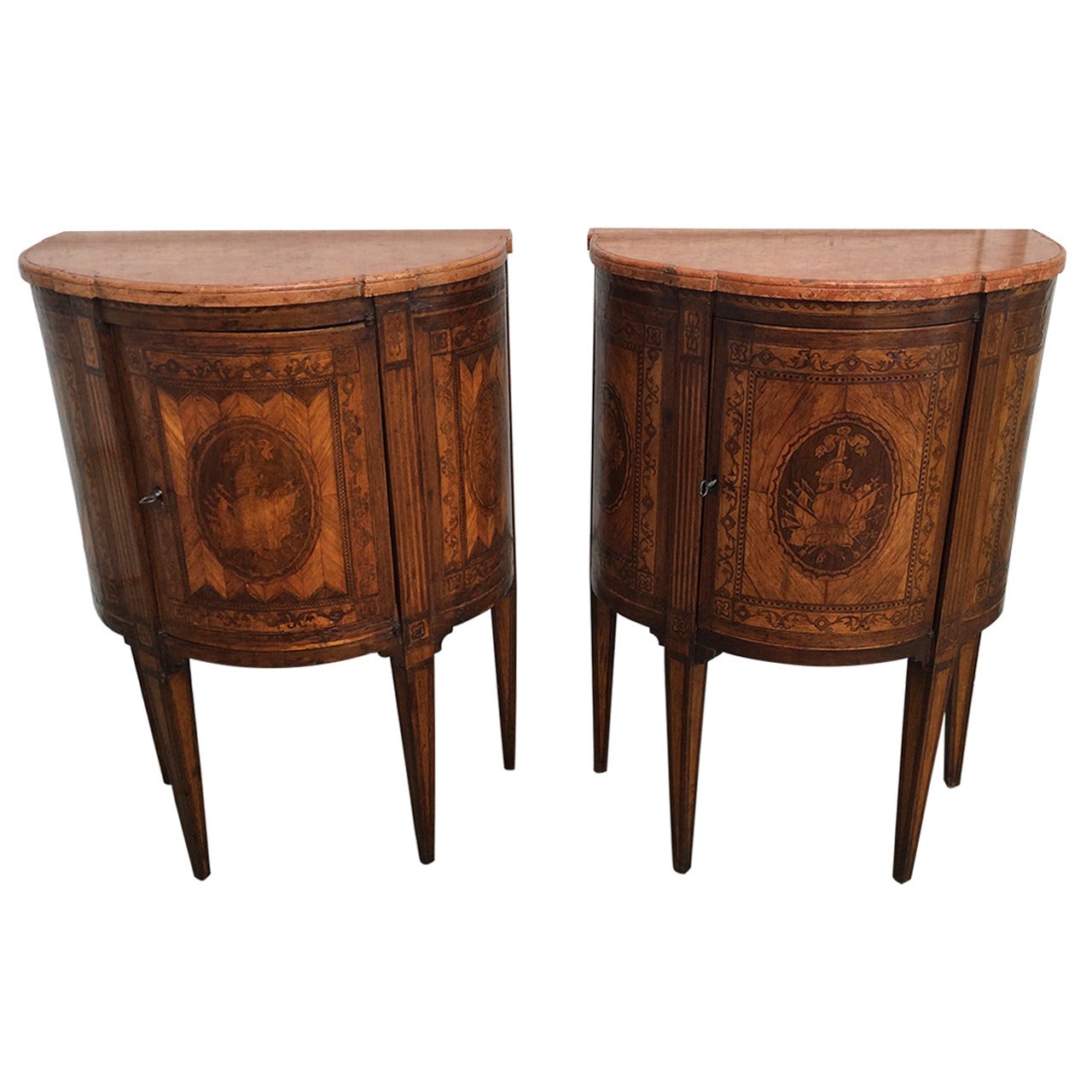 Pair of Italian Inlaid Neoclassical Night Stands