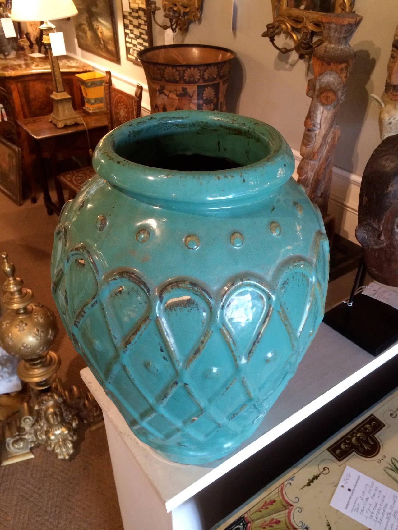 Turquoise Glazed Pottery Jar by Galloway Terracotta Co., Philadelphia In Good Condition In Stamford, CT