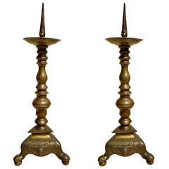 Antique Pair of Dutch Baroque Bronze Candlesticks