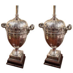 Pair of Regency Silvered Urn Lamps