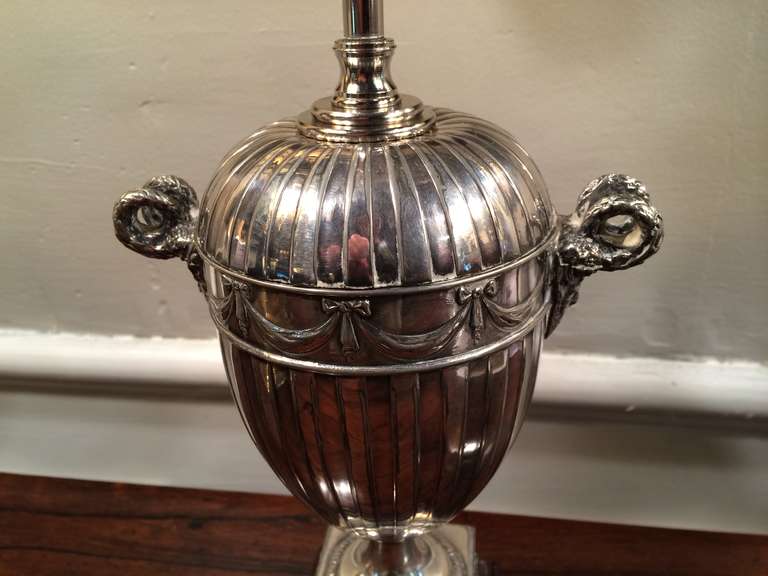 English Pair of Regency Silvered Urn Lamps