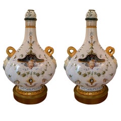 Pair of Italian Majolica Glazed Ceramic Ginori Lamps