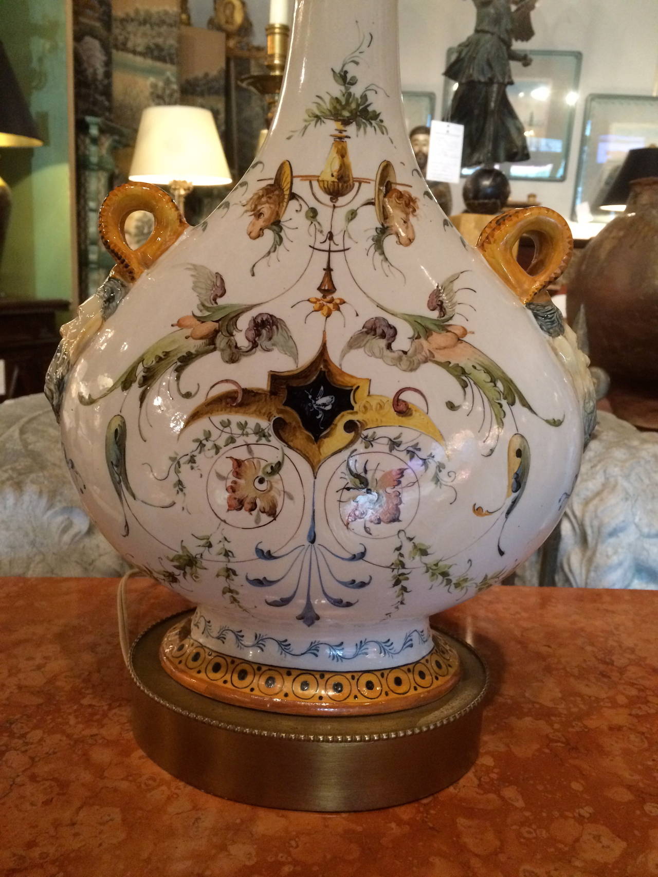 Pair of Italian Majolica Glazed Ceramic Ginori Lamps 1