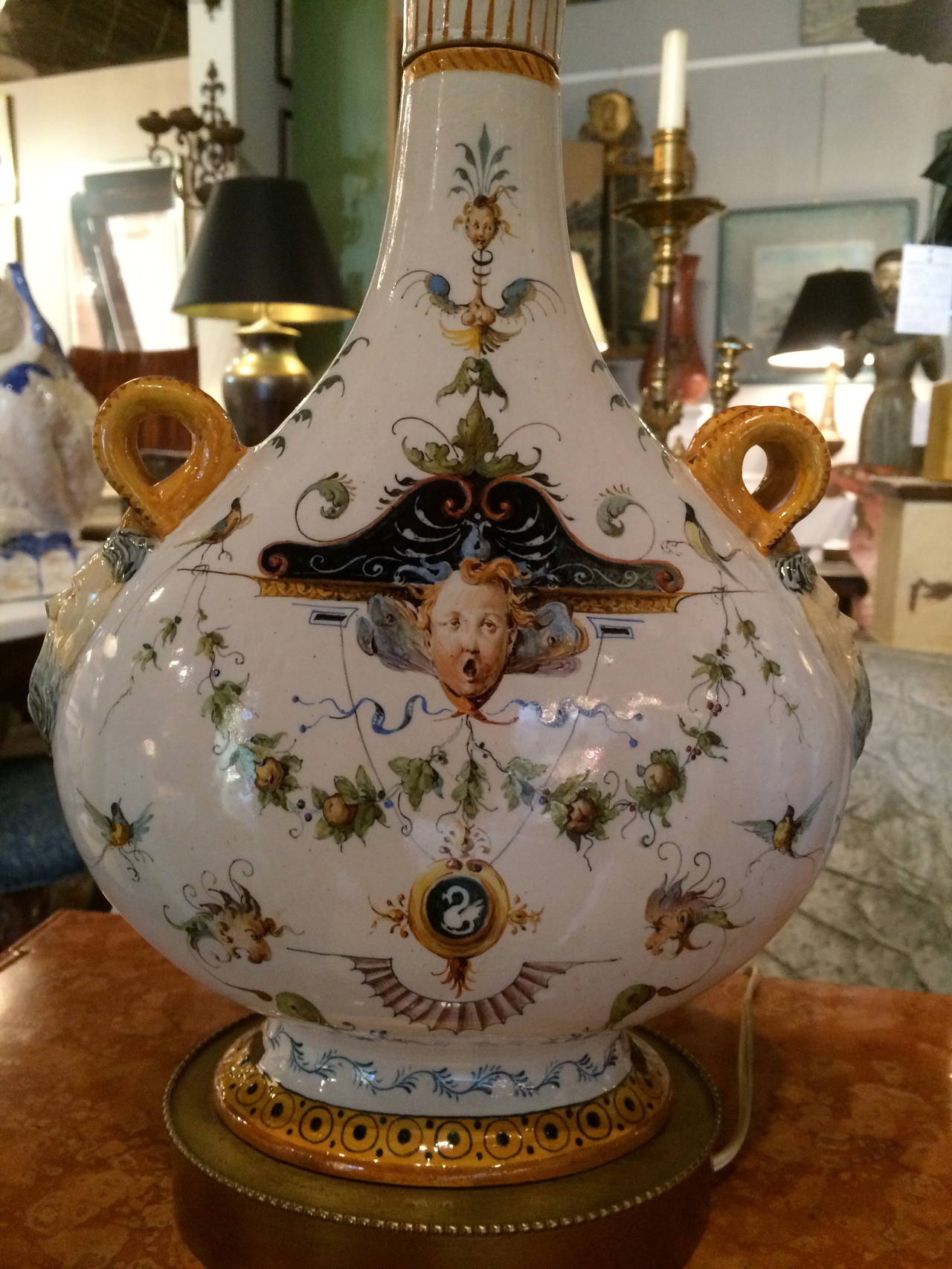 Pair of Italian Majolica Glazed Ceramic Ginori Lamps In Good Condition In Stamford, CT