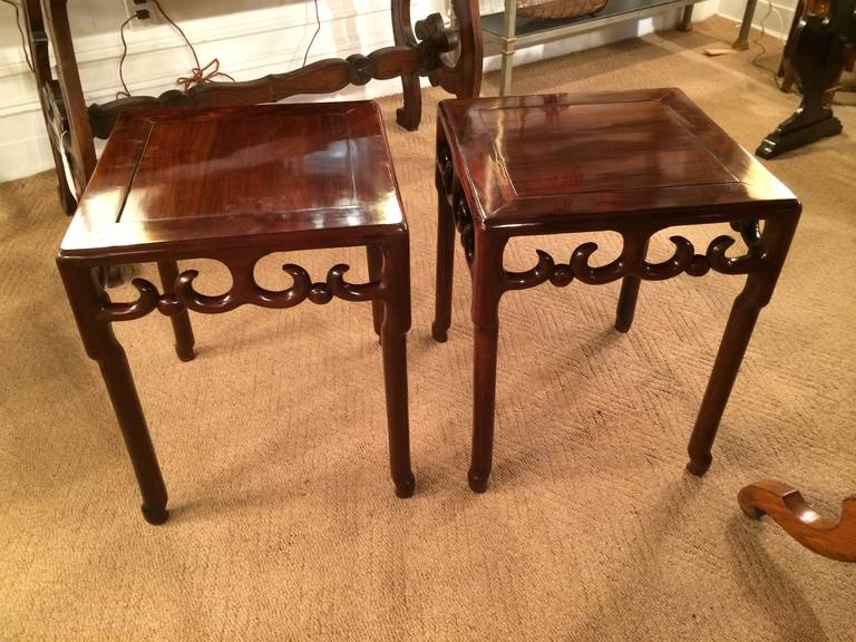 Pair of Chinese Hong Mu Side Tables 4
