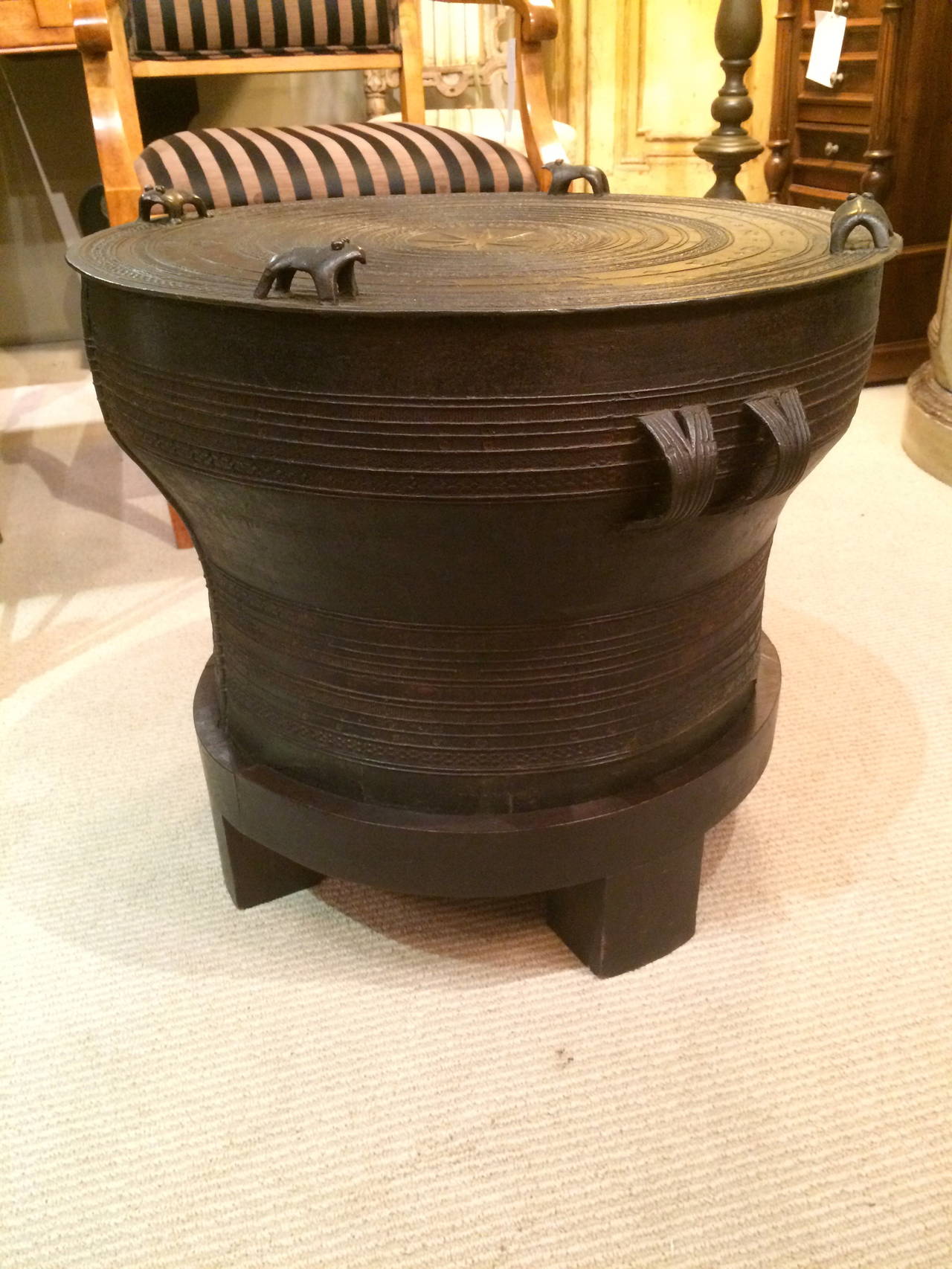 20th Century Bronze Rain Drum Side Table