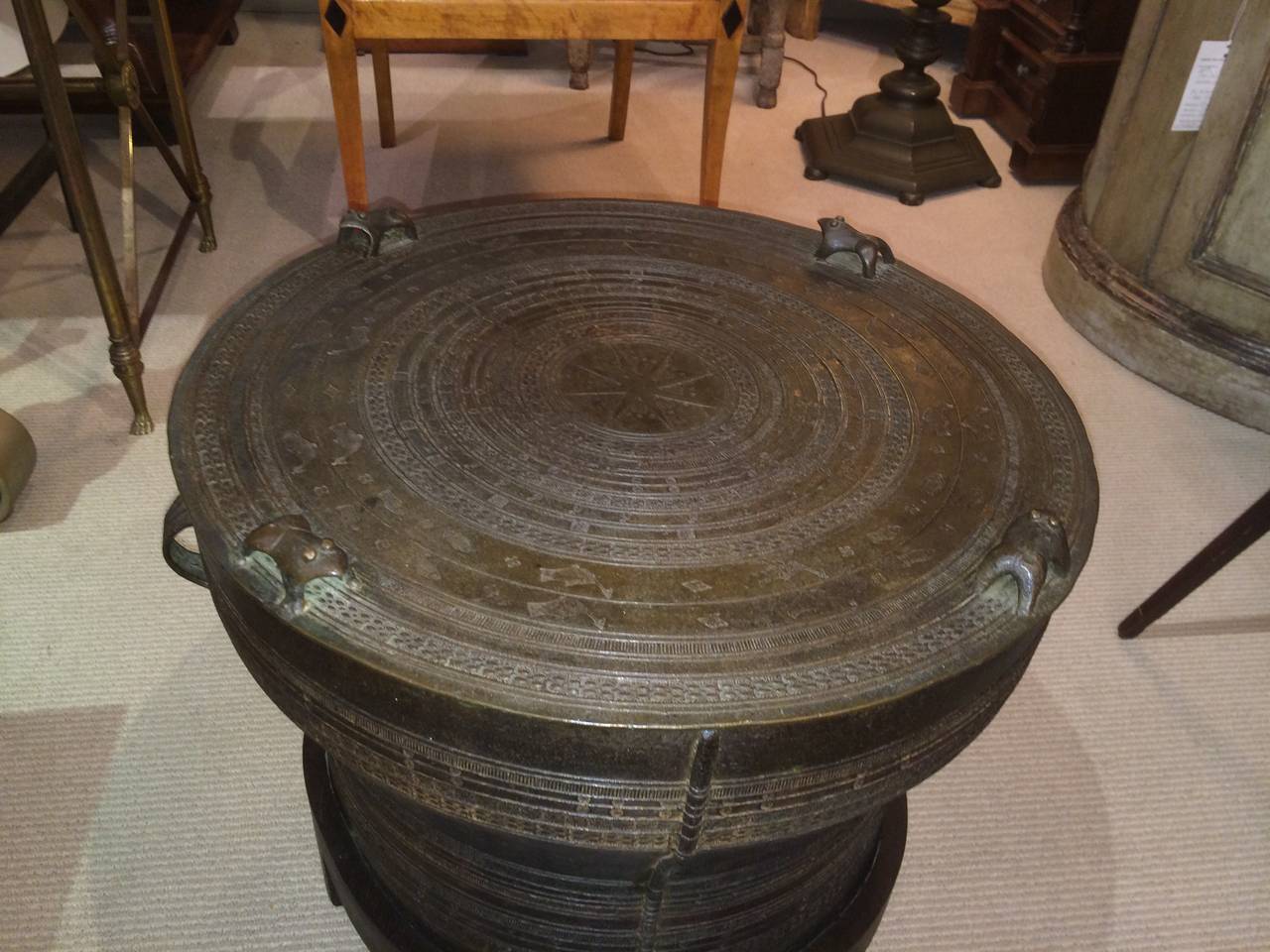 Bronze Rain Drum Side Table In Excellent Condition In Stamford, CT