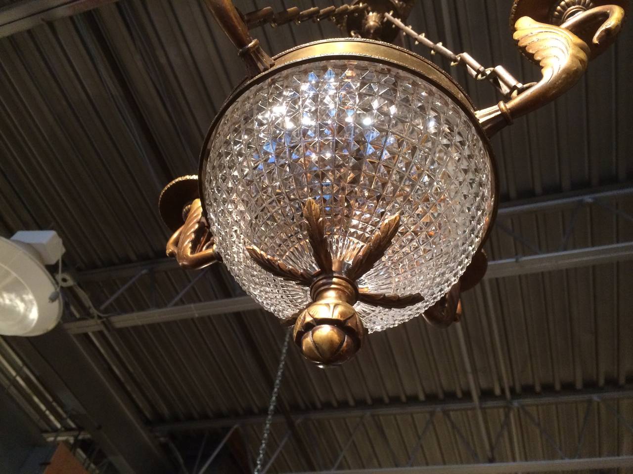Empire Bronze and Glass Chandelier In Excellent Condition In Stamford, CT