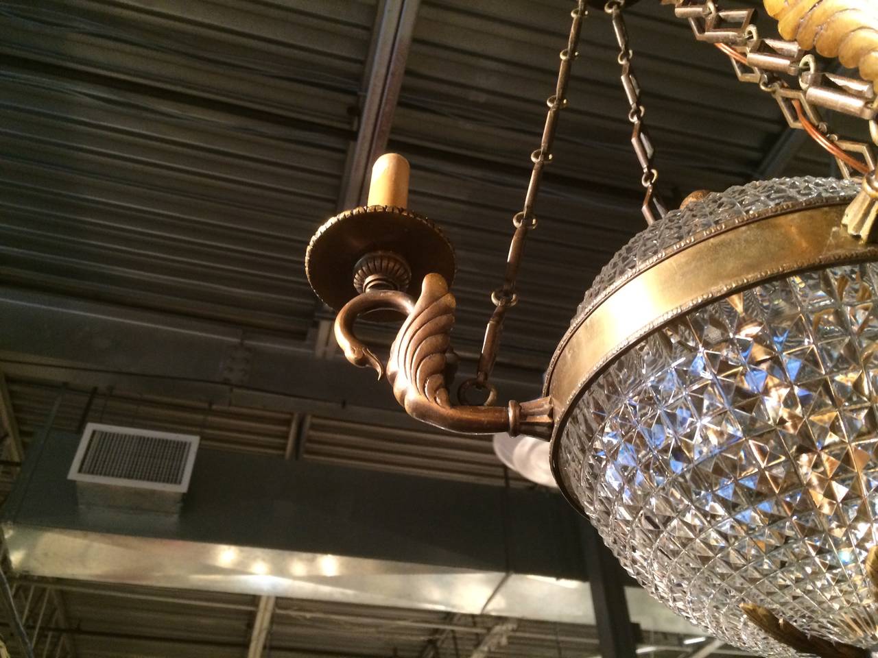 20th Century Empire Bronze and Glass Chandelier