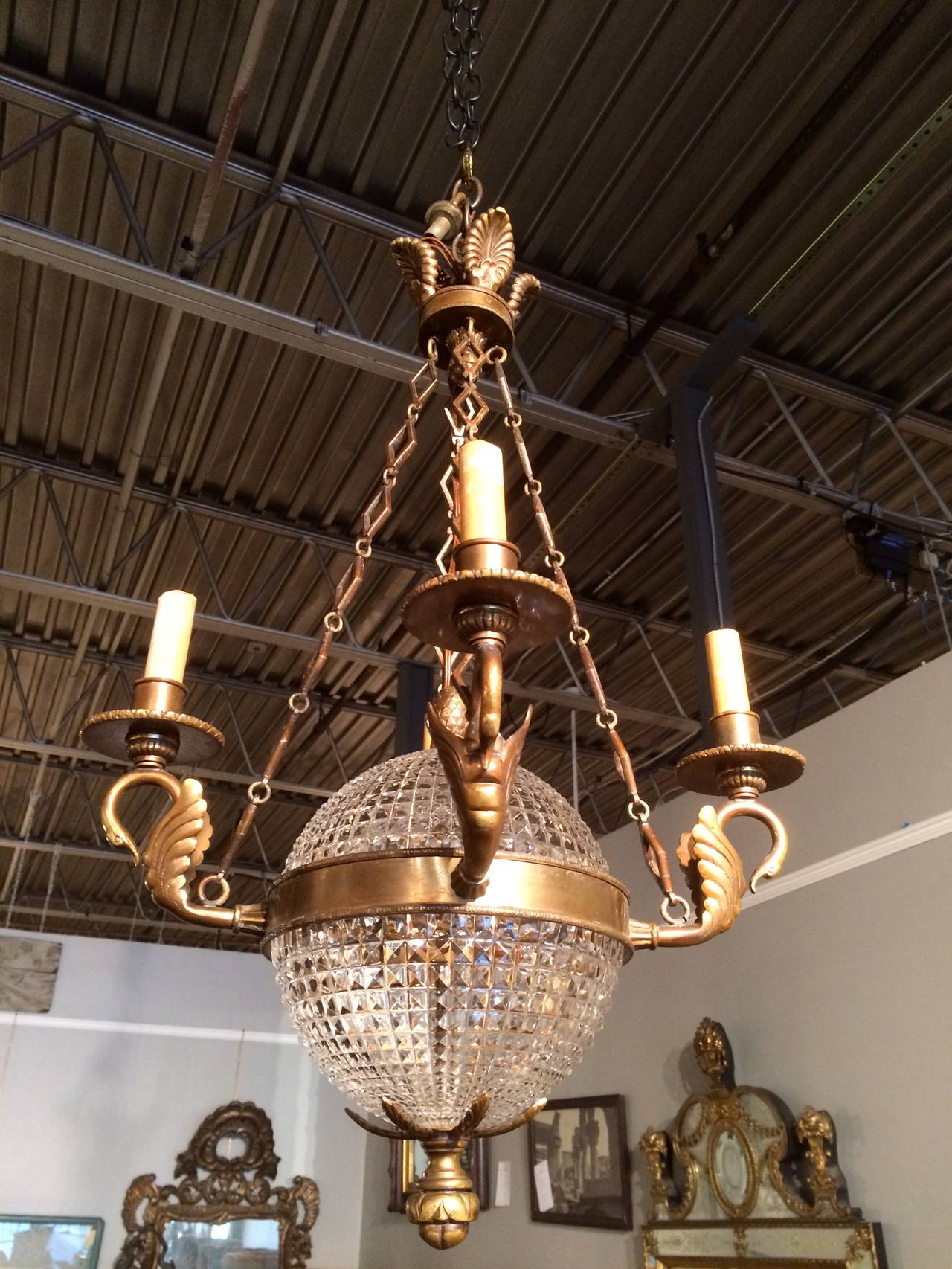 Empire Bronze and Glass Chandelier 3