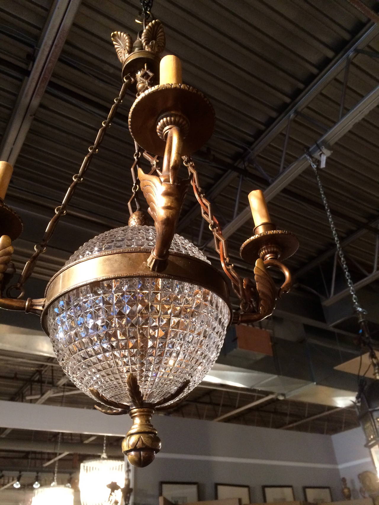 French Empire Bronze and Glass Chandelier