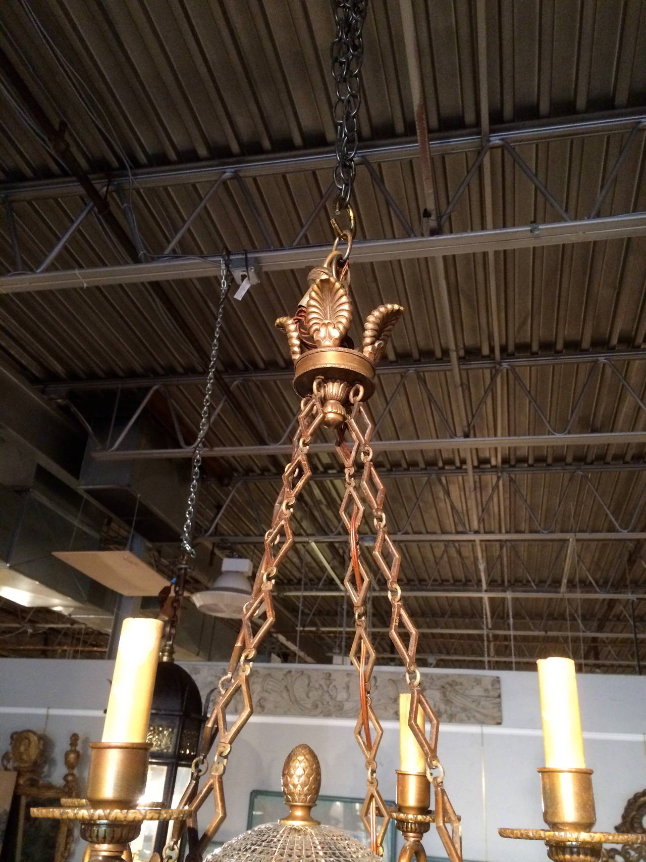 Empire Bronze and Glass Chandelier 1